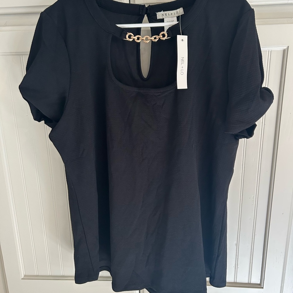Nel & Lo Black Gold Chain Detail Women's Top